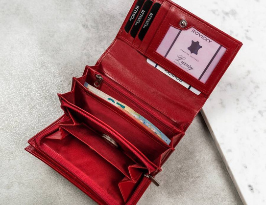 Poziomy portfel damski ze skóry naturalnej z systemem rfid