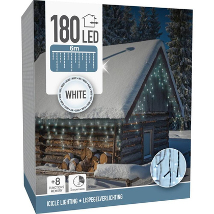 LAMPKI CHOINKOWE KURTYNA ŚWIETLNA ZEW 180 LED STEROWNIK TIMER ZIMNY BIAŁY KABEL ZIELONY