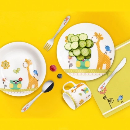 Zestaw śniadaniowy obiadowy talerz miska kubek dla dzieci dziecka komplet 3 elementy