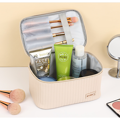 Kosmetyczka rozkładana pikowany kuferek brudny róż KS70