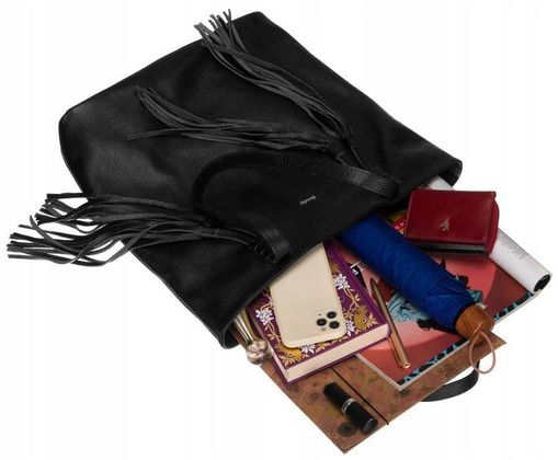 Shopperka damska z frędzlami Rovicky Czarna