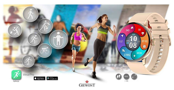 Smartwatch Giewont Różowy GW330-1 + Bransoleta Różowe Złoto