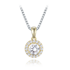 MINET Naszyjnik srebrny elegancki z pozłacaną wisiorką i białymi cyrkoniami