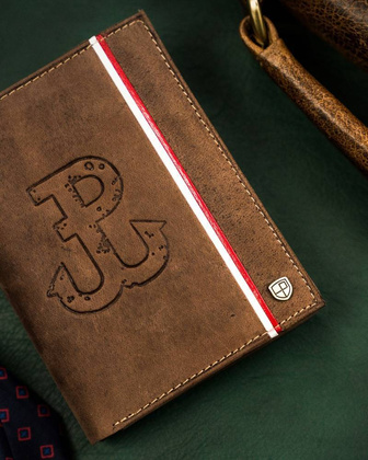 Duzy skorzany portfel meski z motywem patriotycznym