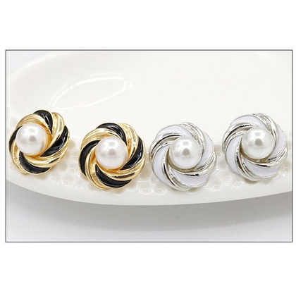 KOLCZYKI ZAWIJASY Z PEREŁKĄ ZŁOTO Z CZERNIĄ K517