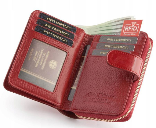 Skórzany portfel damski na zatrzask Peterson Czerwony