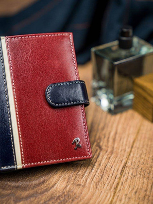 Pionowy portfel męski dwukolorowy, skóra naturalna hq