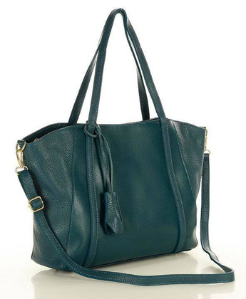 Shopper bag skórzana torebka na ramię trapez - MARCO MAZZINI szmaragdowa zieleń - min. zamówienie 20 / 50 / 100 szt.