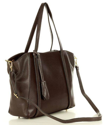 Shopper bag skórzana torebka na ramię trapez - MARCO MAZZINI ciemny brąz caffe - min. zamówienie 20 / 50 / 100 szt.