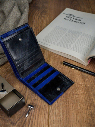 Skórzany portfel poziomy dwukolorowy składany