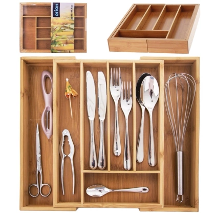 Wkład organizer bambusowy rozsuwany do szuflady na sztućce przybory