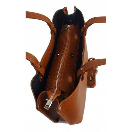 Duża Włoska skórzana torba Shopper bag trzy komory na ramię mieści A4 ,Vera Pelle Camel VOM65C