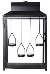 Latarnia metalowa czarna matowa z 4 wiszącymi świecznikami