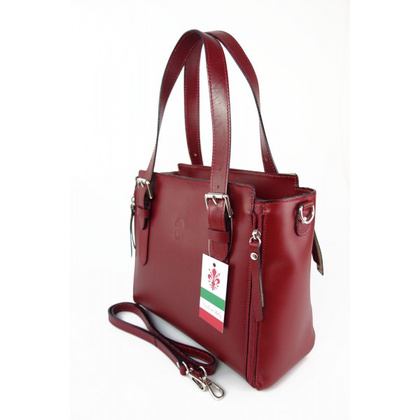 Włoska torebka skórzana, kuferek mieści A4 ,Vera Pelle ,Bordowy V884R