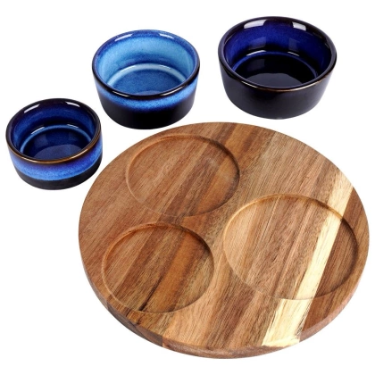 Miseczki na przekąski ceramiczne na tacy 20 cm 4 el.