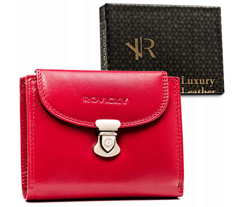 Maly skorzany portfel damski na zatrzask