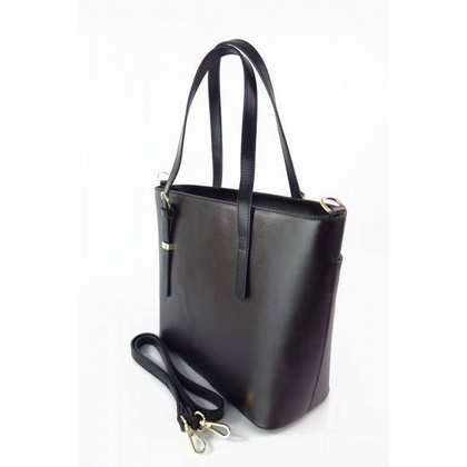 Włoska skórzana torebka na ramię Vera Pelle ,złote okucia,format A4, czarna GL55N