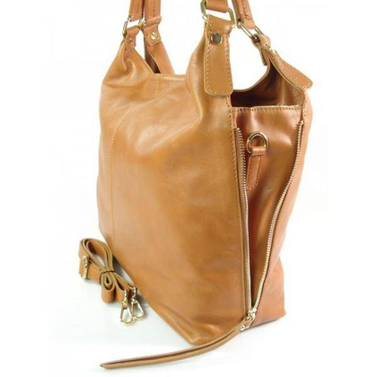 DUŻY PIĘKNY WOREK VERA PELLE POJEMNY ZAMKI A4 WŁOSKA TORBA CAMEL W678C KEMER