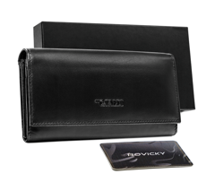 Skórzany, damski portfel na zatrzask z systemem rfid