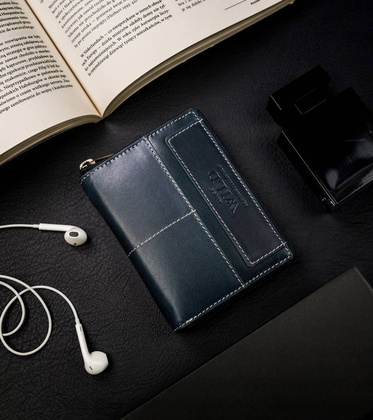 Duży, skórzany portfel w orientacji pionowej z systemem rfid