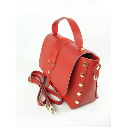 Kuferek listonoszka A5 złote dżety + zamsz czerwony Vera Pelle VPK789R