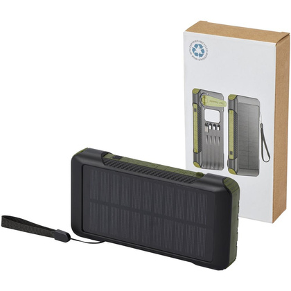 Soldy powerbank solarny o pojemności 10 000 mAh z dynamem wykonany z tworzyw sztucznych pochodzących z recyklingu z certyfika