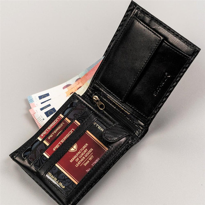 Poziomy, skórzany portfel męski carbon