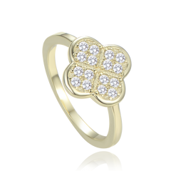 MINET Pozłacany pierścien srebrny koniczyna z białą masą perłową wielkość 20