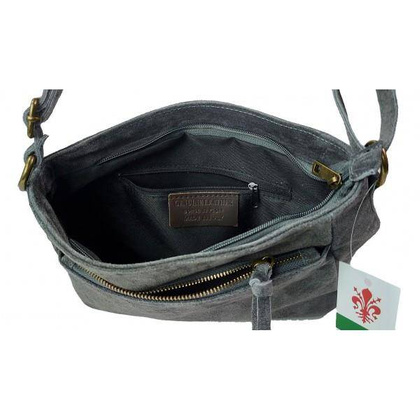 Duża zamszowa listonoszka A5 ,pojemna,dwie komory ,Włoska skórka szara VPA514G