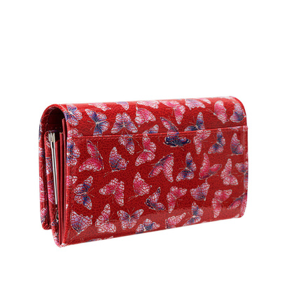 Duży czerwony portfel damski BajuBaj ze skóry licowej z biglem PD1602s86