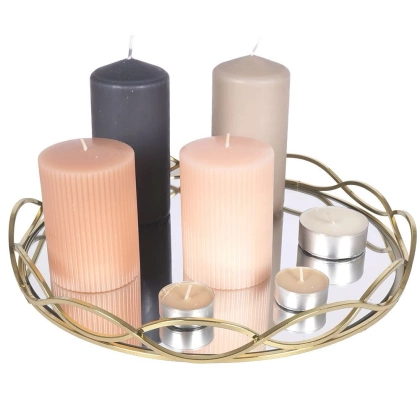 Taca na świece lustrzana okrągła złota metalowa / podstawka pod świeczki 31 cm