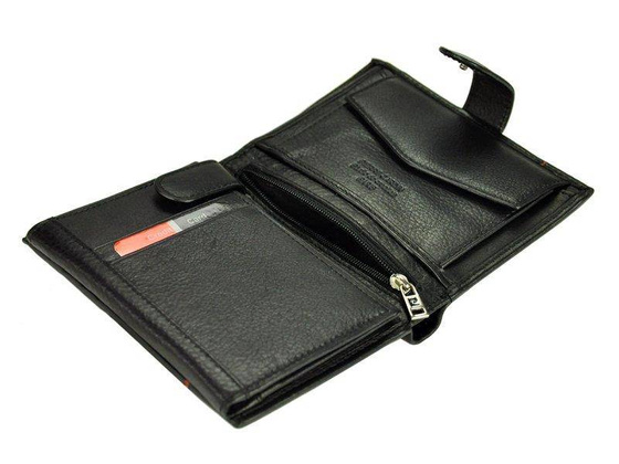 Skórzany portfel męski z kolorowym przeszyciem, zapinany na zatrzask - Pierre Cardin