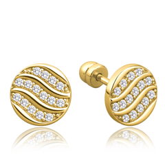 MINET Eleganckie złote kolczyki kółka na śrubkę z białymi cyrkoniami Au 585/1000 1,60g