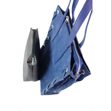 Zamszowa torba Shopper bag ,duży worek, kółka, Vera Pelle pojemny Niebieski WK745BS