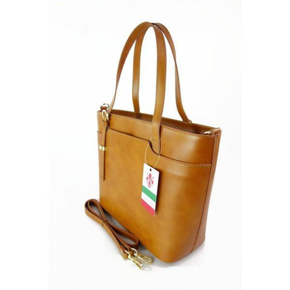 Włoska skórzana torebka na ramię Vera Pelle ,złote okucia,format A4, camel GL55C