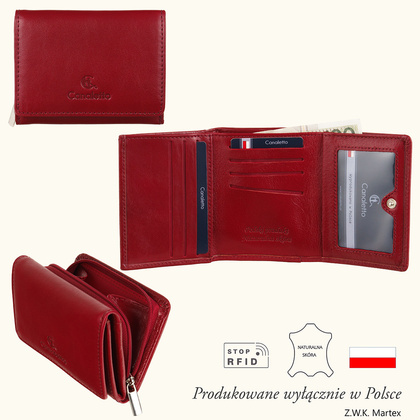 Czerwony portfel damski Canaletto ze skóry garbowanej roślinnie PD2003cs165 GR RFID