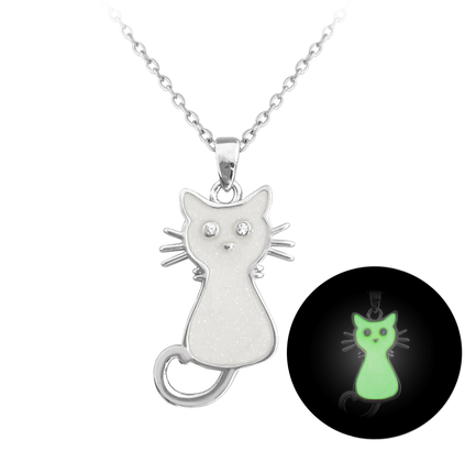 MINET Dziecięcy srebrny świecący naszyjnik KOT