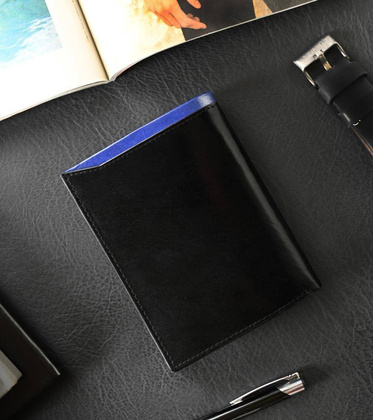 Skórzany portfel z antykradzieżowym zabezpieczeniem