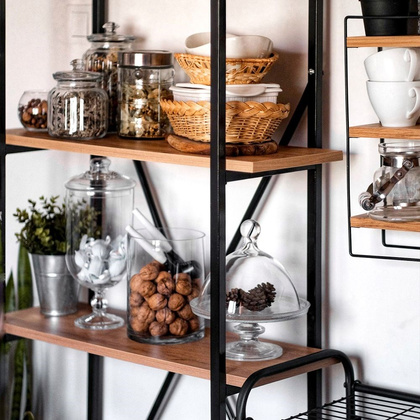 Regał z 5 półkami metalowy czarny MDF 72x25x170 cm