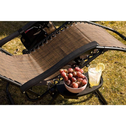 Fotel leżak ogrody składany z daszkiem i zagłówkiem brązowy