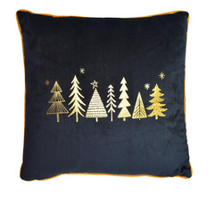 Poduszka welurowa kwadratowa czarna ze złotymi choinkami