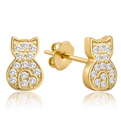 MINET Złote kolczyki koty z białymi cyrkoniami Au 585/1000 1,20g