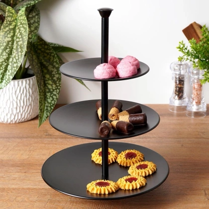 Patera 3-poziomowa metalowa czarna 36,5 cm