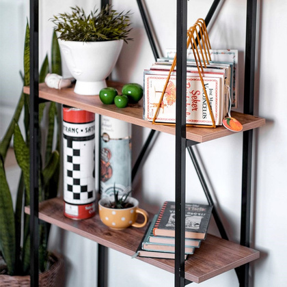 Regał z 5 półkami metalowy czarny MDF 72x25x170 cm