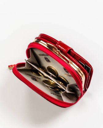 Skorzany portfel damski na bigiel i zatrzask