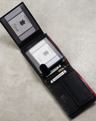 Portfel męski skórzany N992-RVT Black+Red