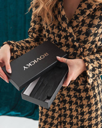 Ocieplane rękawiczki damskie ze skóry naturalnej z kokardką