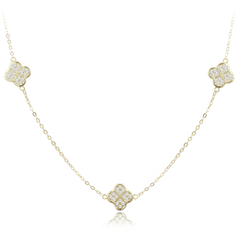 MINET Pozłacany srebrny naszyjnik koniczynki z białymi cyrkoniami