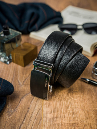 Skorzany pasek meski z prazkowana automatyczna klamra