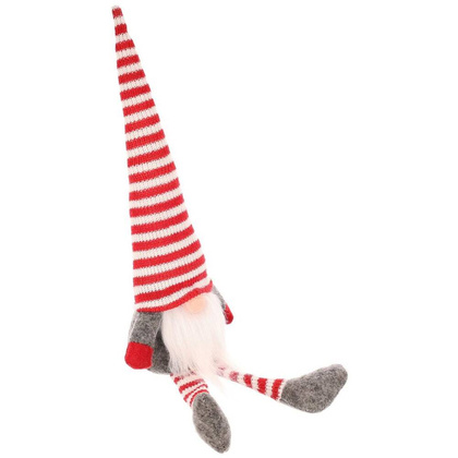 SKRZAT GNOM DEKORACYJNY SIEDZĄCY 30+10 CM Z CZAPKĄ I NÓŻKAMI W PASKI